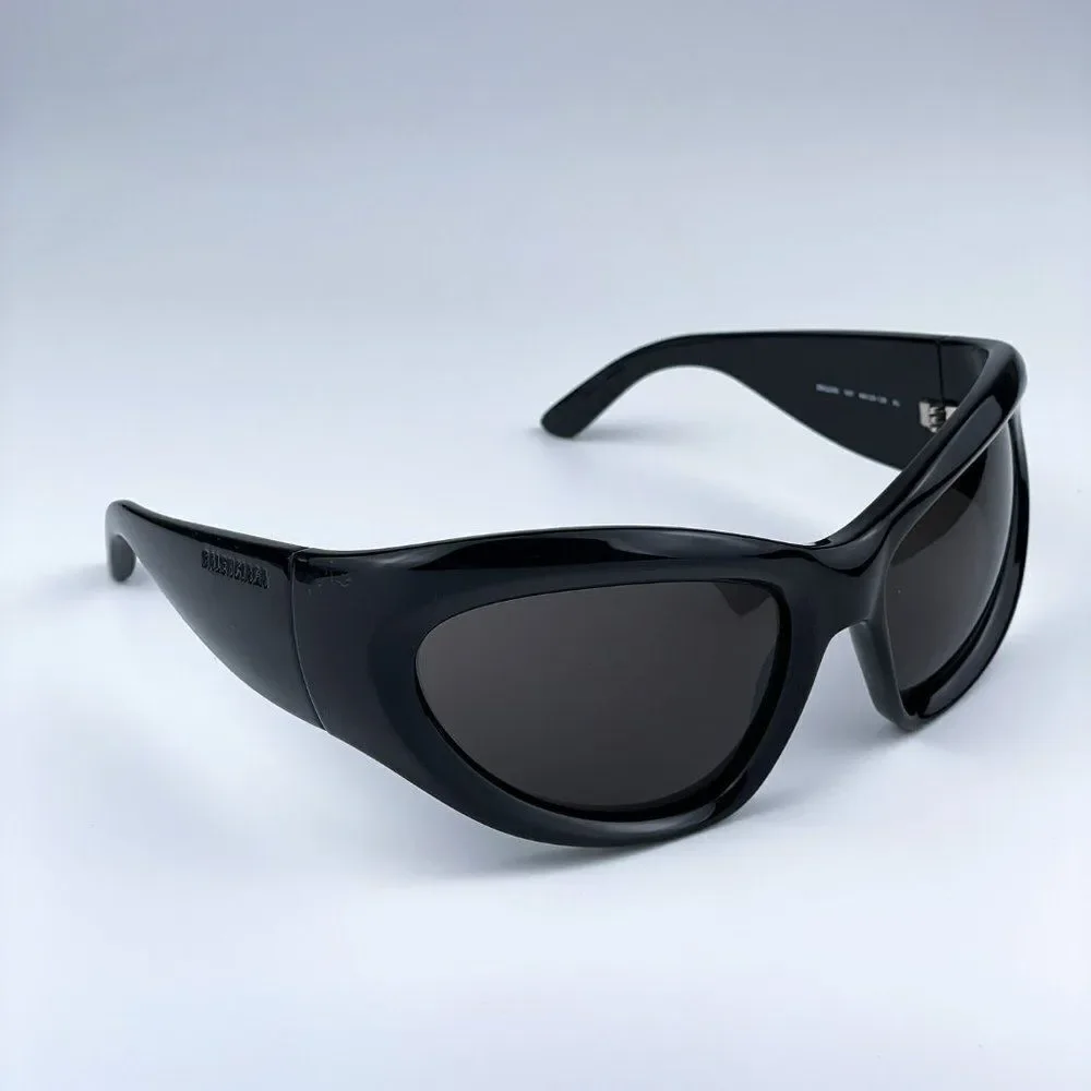 NEW Balenciaga BB0228S 001 Black Grey Wraparound Extreme Unisex Sunglasses